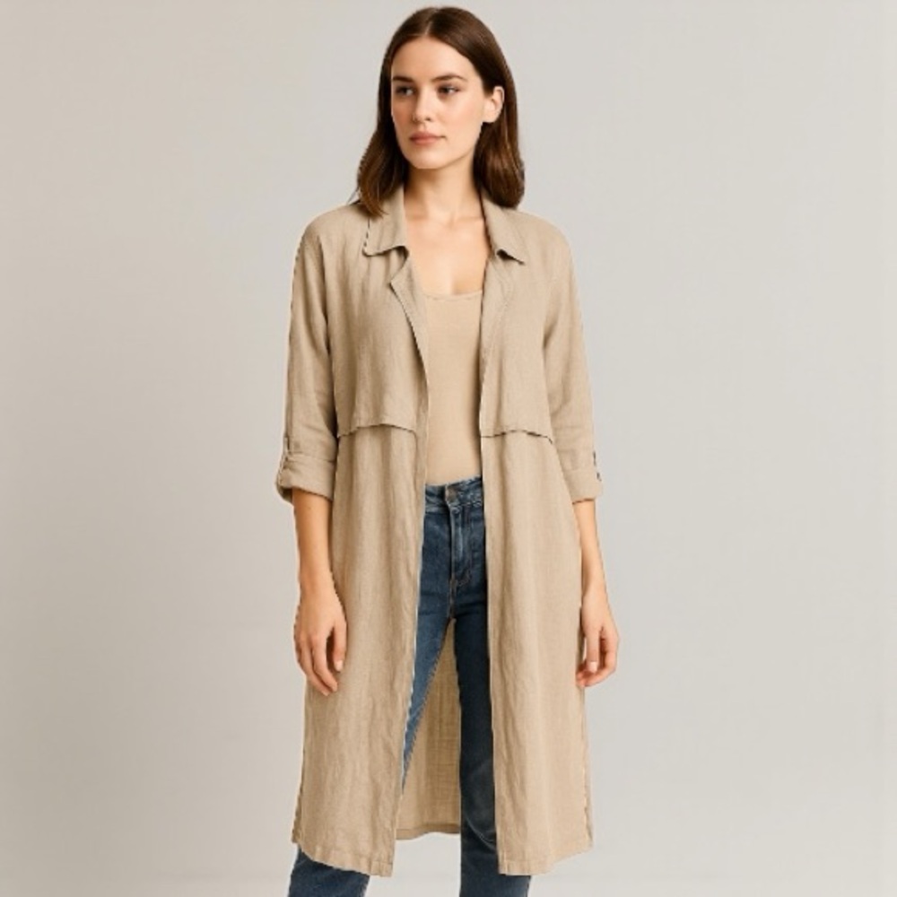 🌾 Artisan NY Linen Minimalist Duster Jacket – Women’s Size Medium